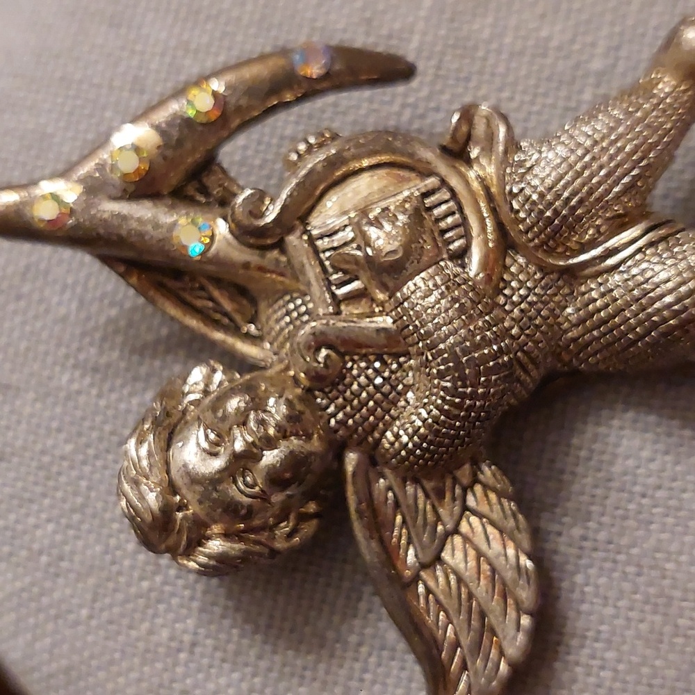 Two Vintage Angel Brooches Cherub with Harp AB Rhinestones Precious Moments PMI - Picture 11 of 12